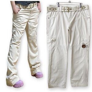 Zana Di Jeans Size 18 Designer Vintage Y2K Belted Khaki Cargo Cotton Twill Pants